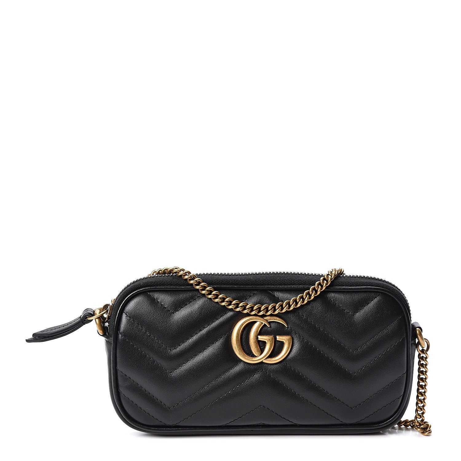 Gucci Calfskin Matelasse Mini GG Marmont Chain Crossbody Bag Black 1 of 10