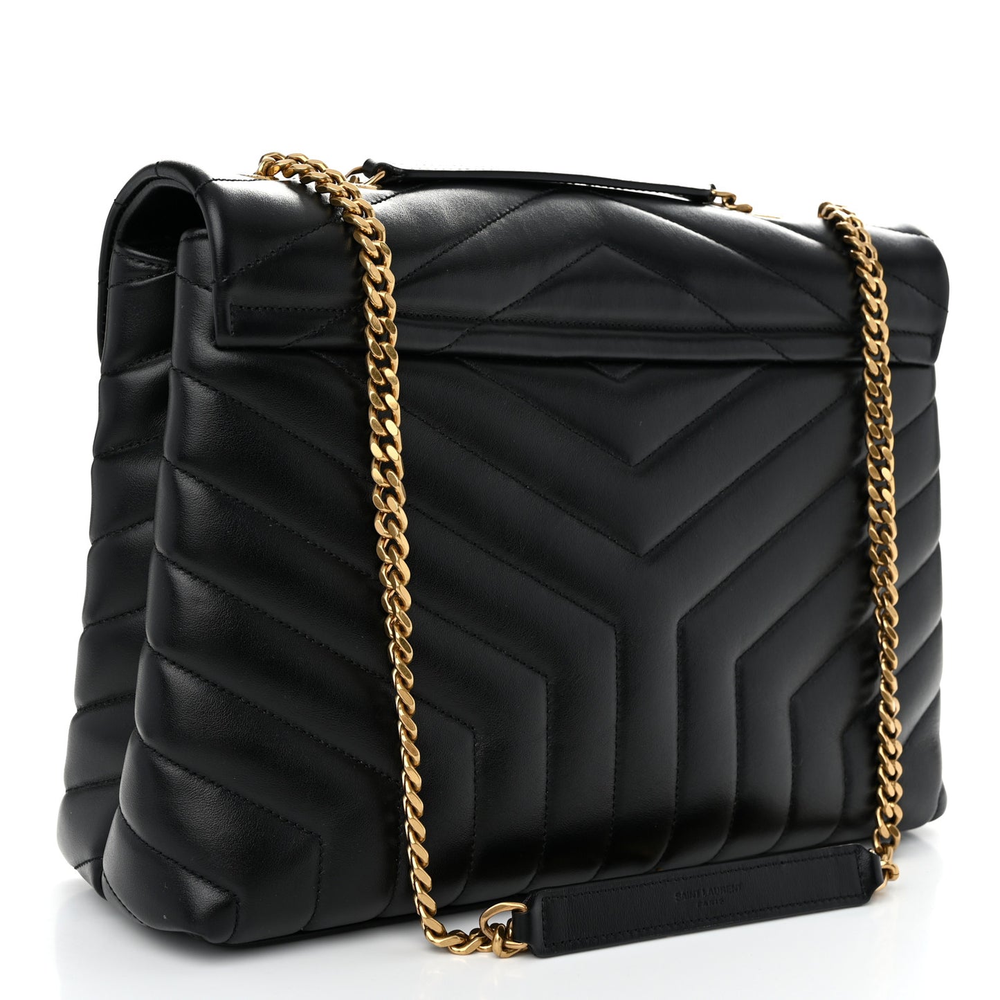 Calfskin Y Quilted Monogram Medium Loulou Chain Satchel Black