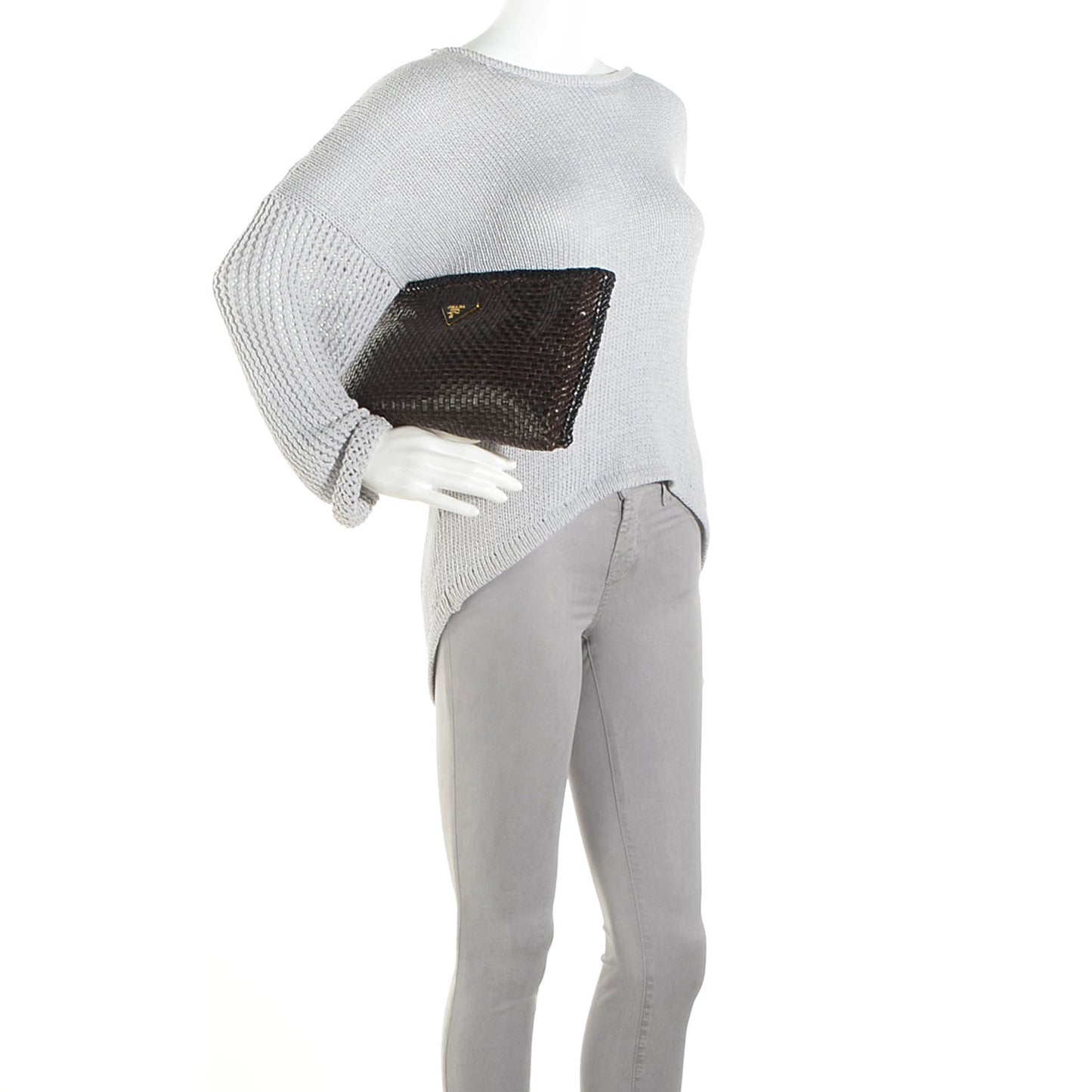 Goatskin Woven Zip Clutch Moro Black