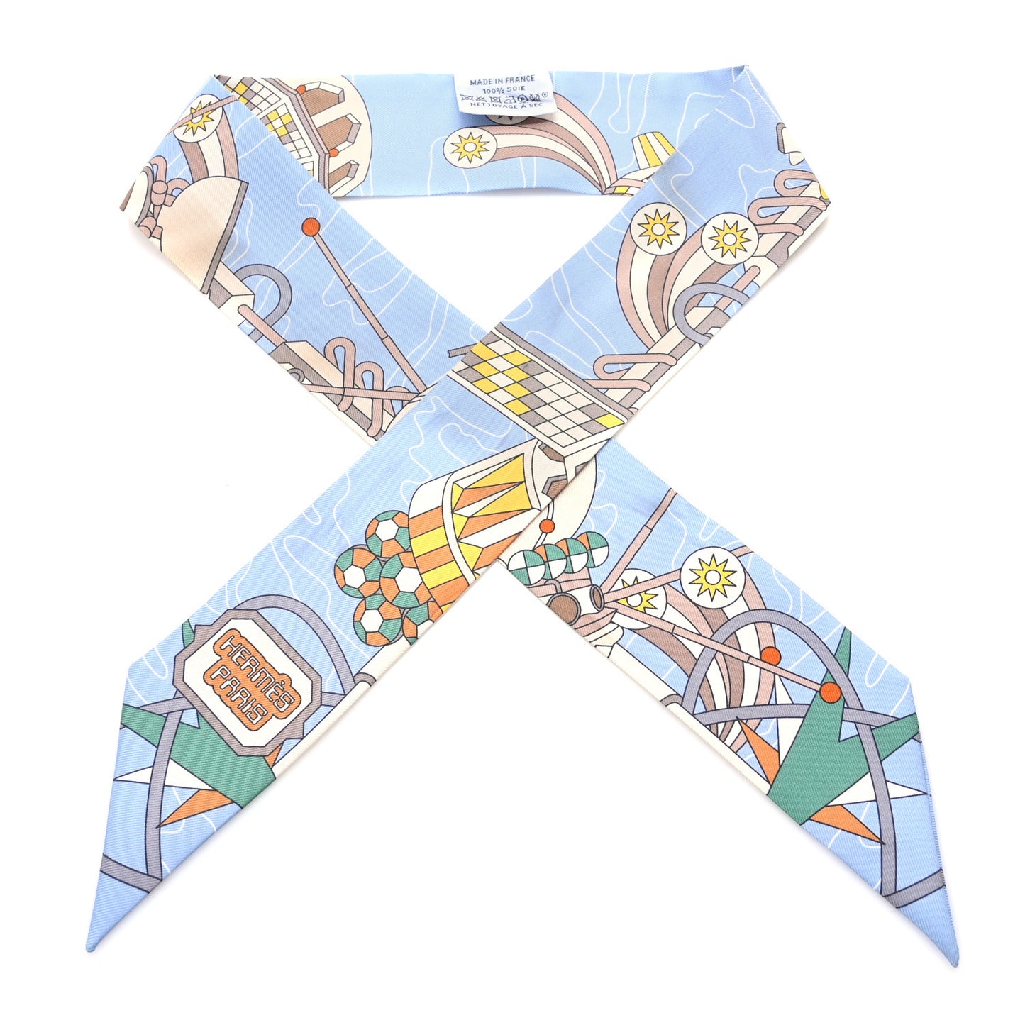 Silk Odyssey Twilly Beige Bleu Ciel Jaune Vif