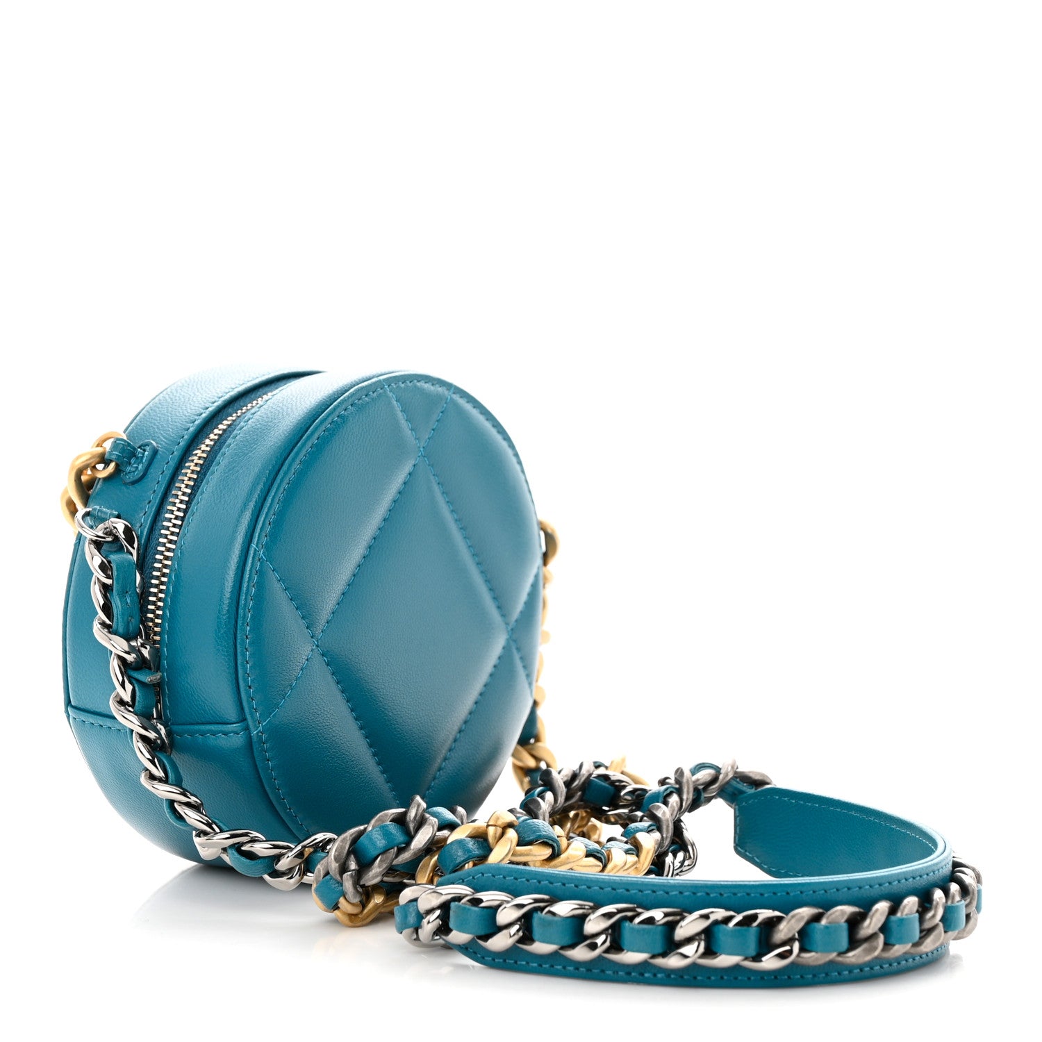 Chanel Lambskin Quilted Chanel 19 Round Clutch With Chain Blue 3 of 10