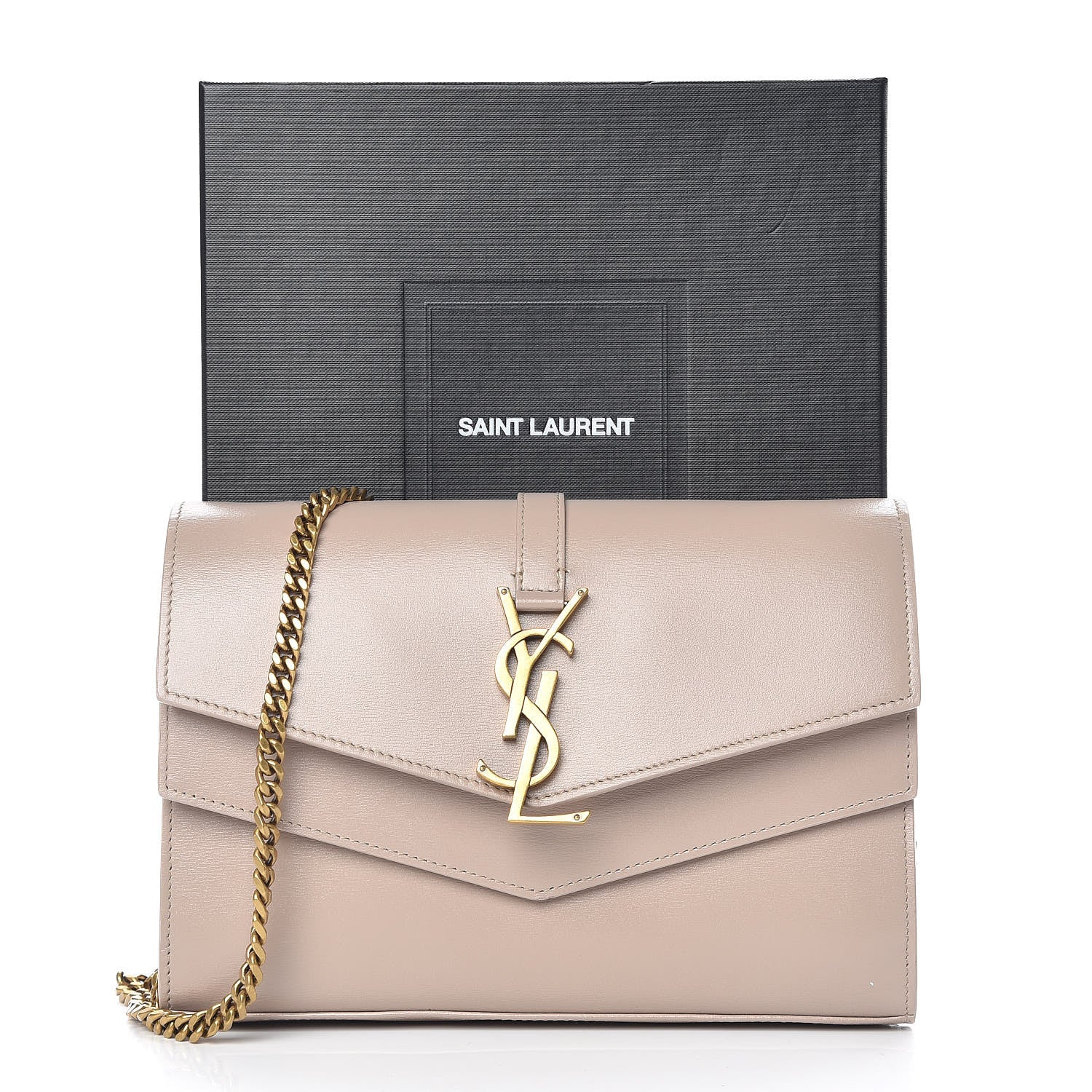 Saint Laurent Smooth Calfskin Monogram Sulpice Chain Wallet Nude 10 of 10
