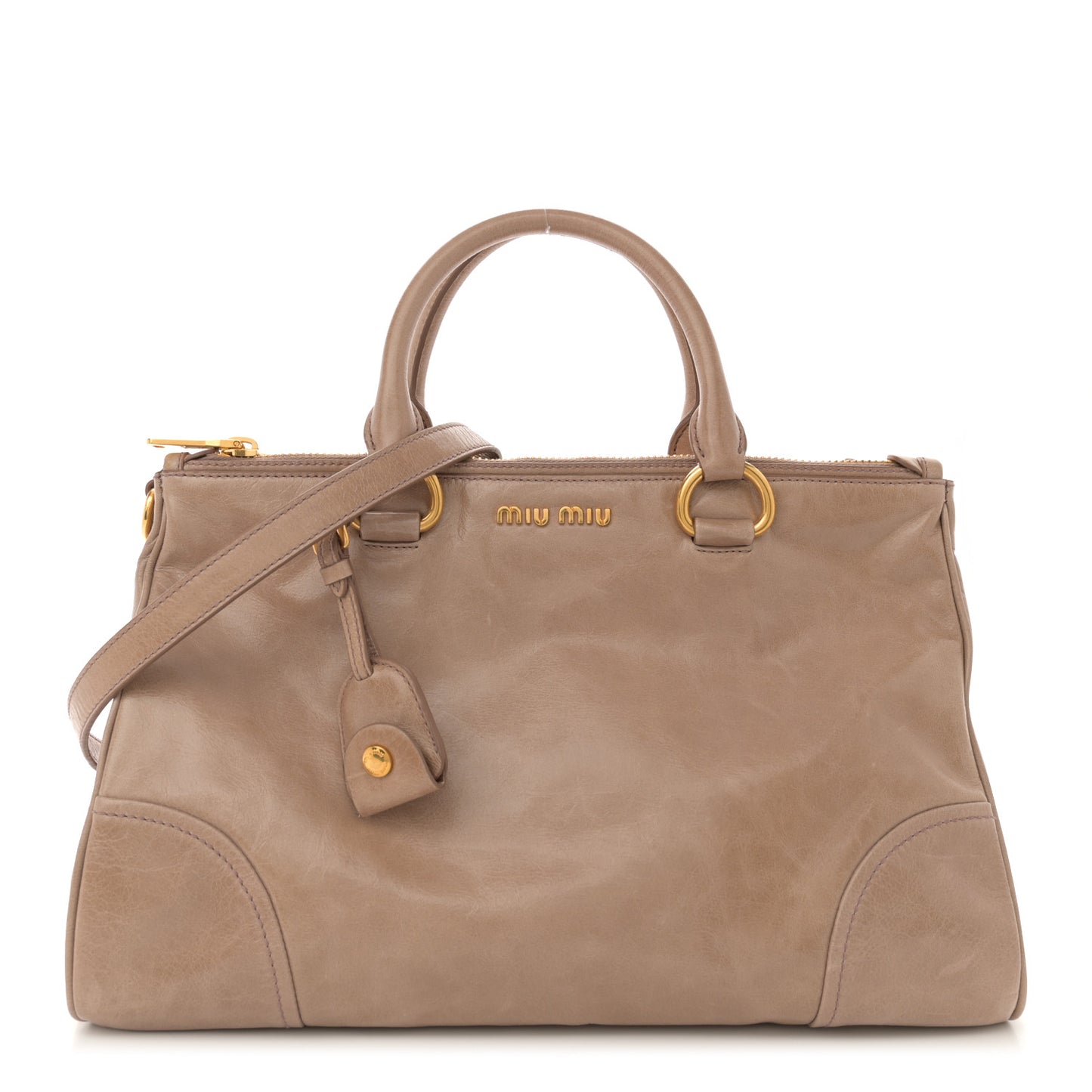 Vitello Shine Top Handle Satchel Cammeo