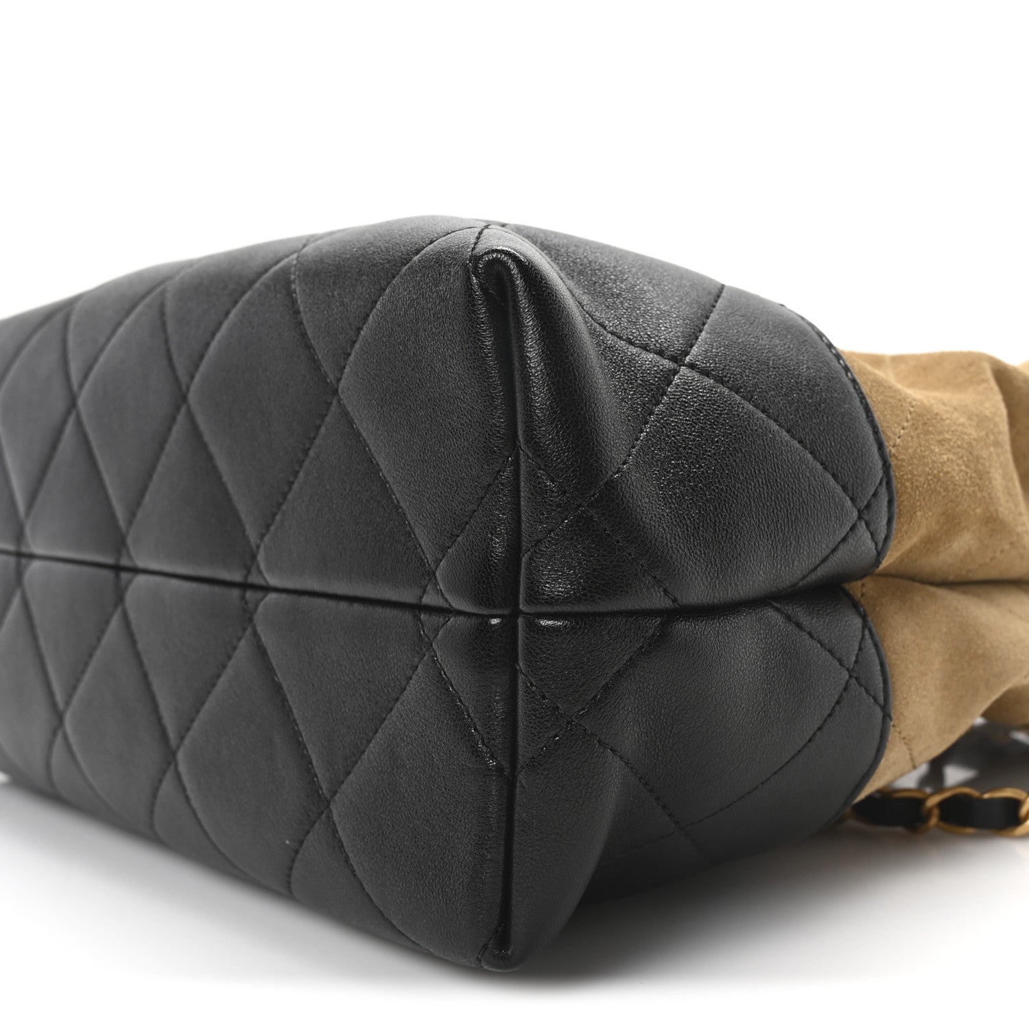 Chanel Suede Calfskin Shiny Lambskin Quilted Small Coco Base Shopping Bag Beige Black 10 of 10