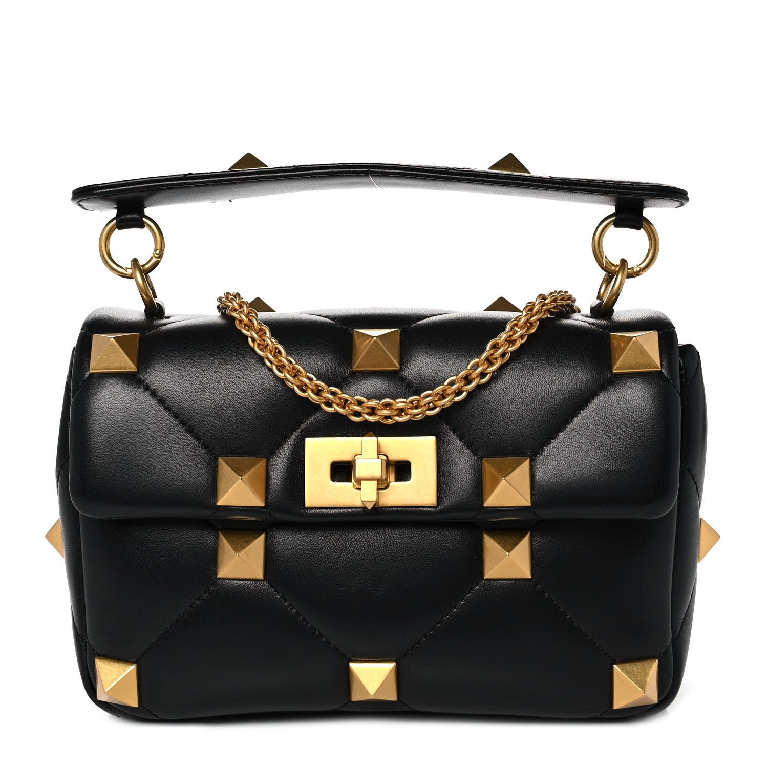 Valentino Garavani Nappa Medium Roman Stud Shoulder Bag Black 1 of 8