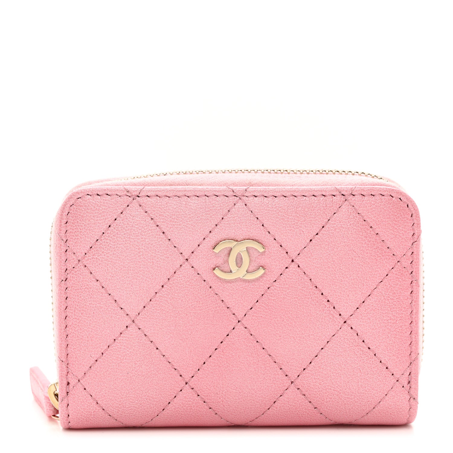 Chanel Iridescent Calfskin Quilted Zip Coin Purse Wallet Pink 1 of 7