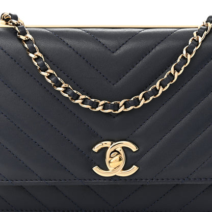 Chanel Lambskin Chevron Quilted Trendy CC Wallet On Chain WOC Dark Blue 9 of 13