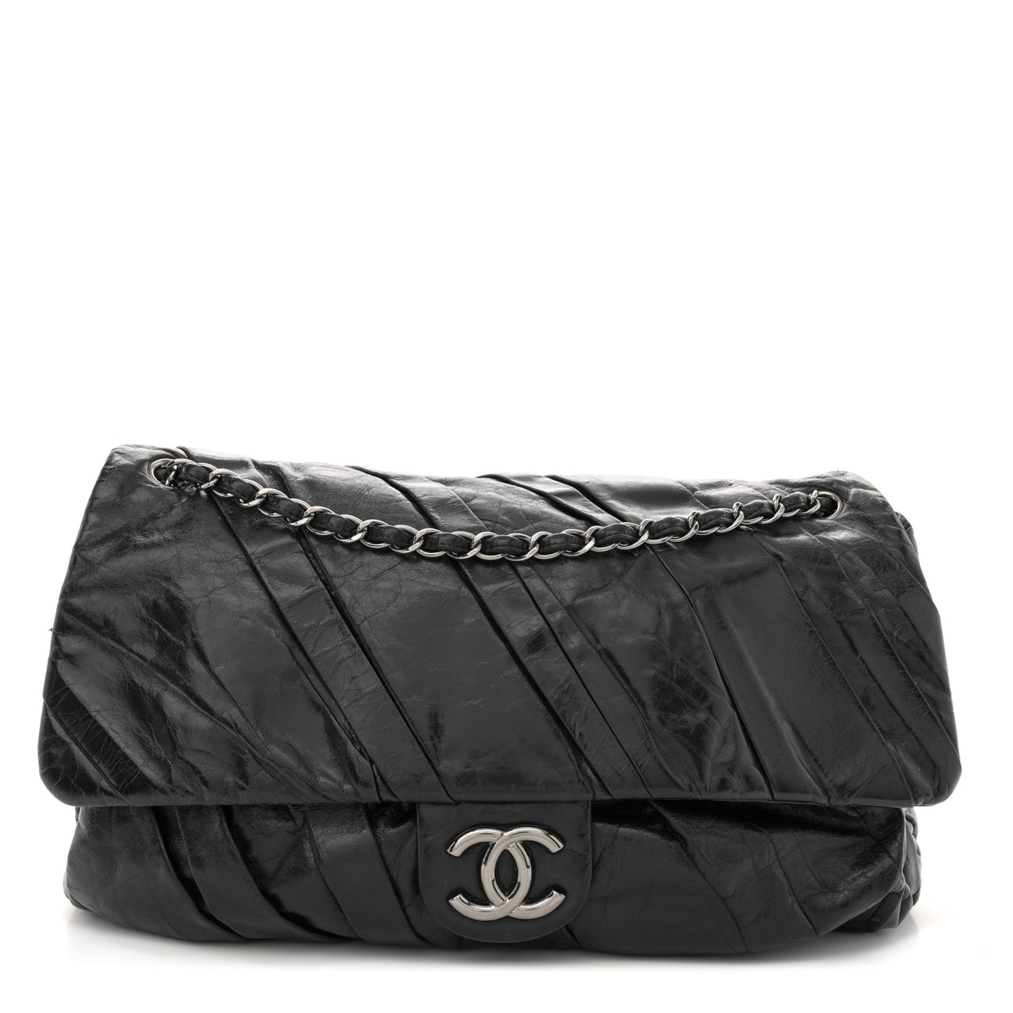 Glazed Calfskin Twisted Maxi Flap Black