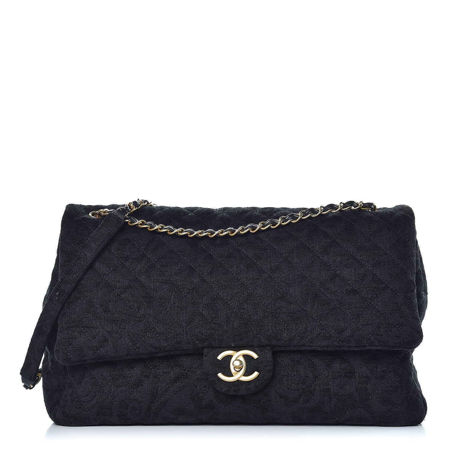 Chanel Velvet Camellia Stamped XXL Travel Flap Bag Black 1 of 8
