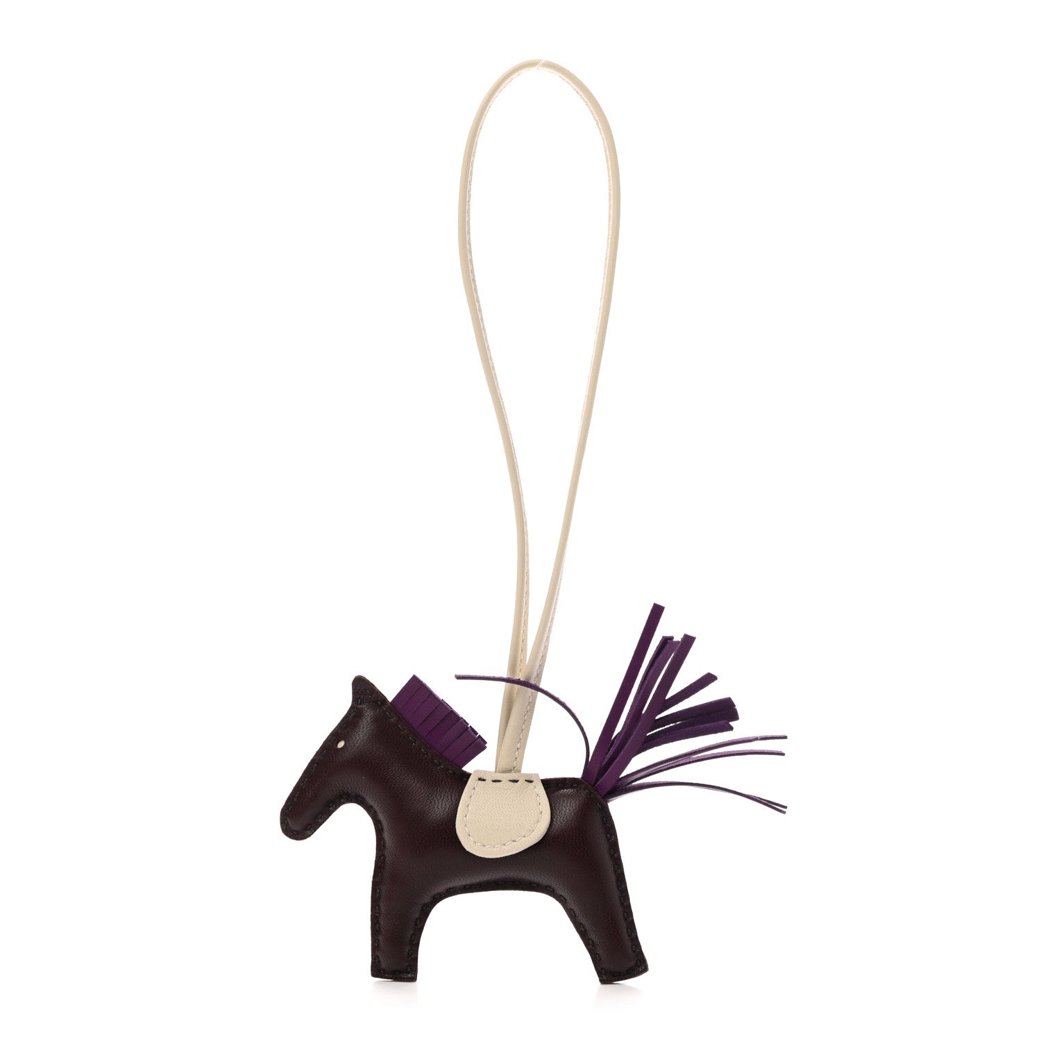 Hermes Milo Lambskin Grigri Rodeo Horse Bag Charm PM Rouge Sellier Craie Violet 1 of 5