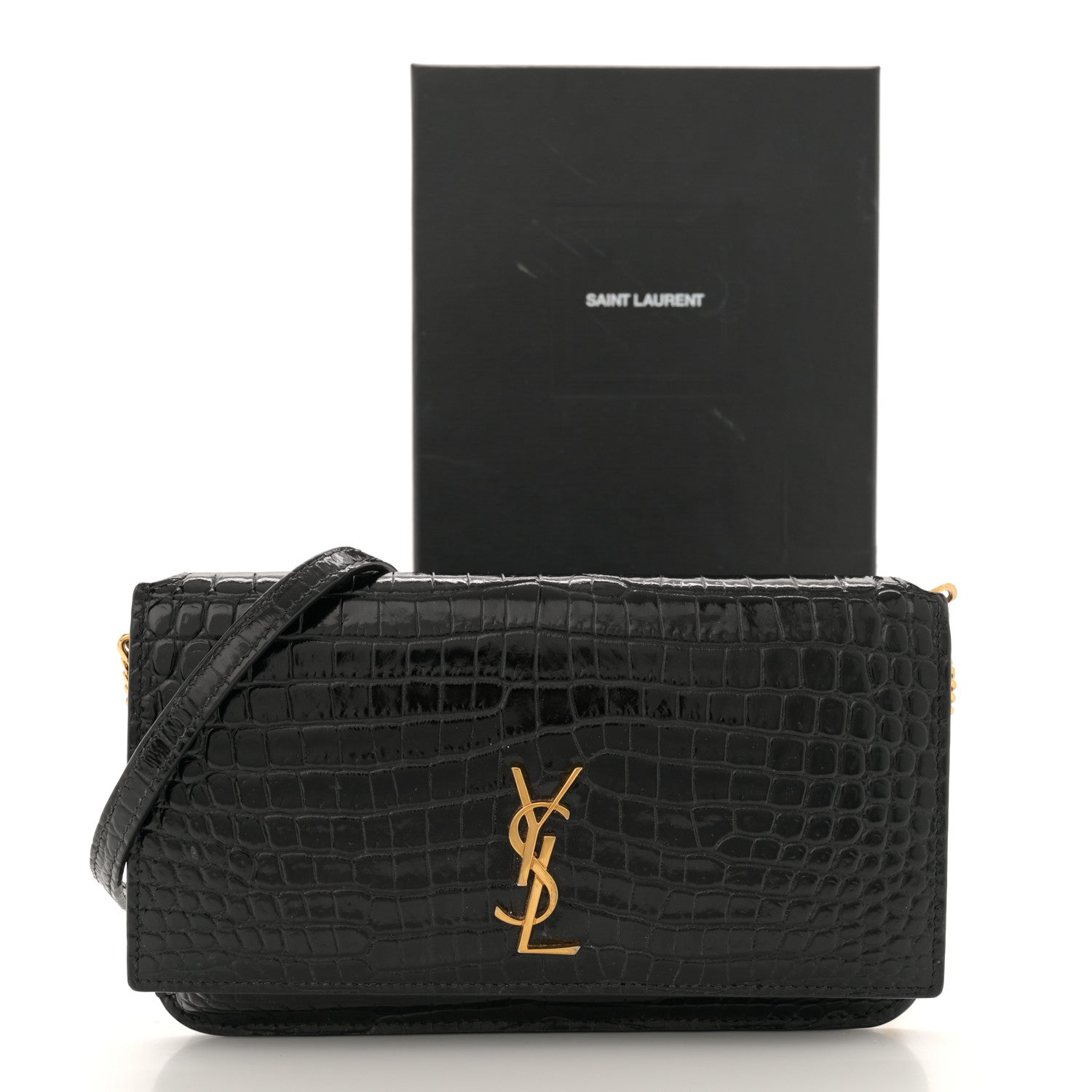 Saint Laurent Crocodile Embossed Monogram Phone Holder Crossbody Black 12 of 12