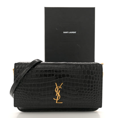 Saint Laurent Crocodile Embossed Monogram Phone Holder Crossbody Black 12 of 12