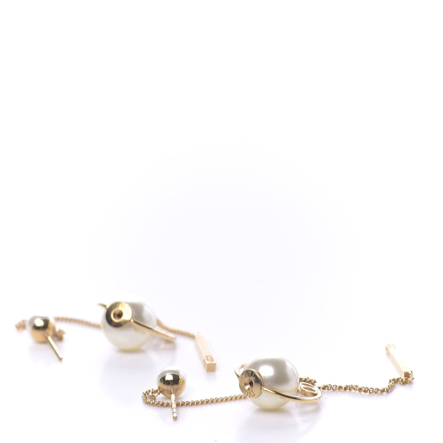 Christian Dior Pearl Tribales Dangle Chain Earrings Gold 3 of 4