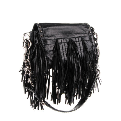 Prada Glace Calf Fringe Studded Flap Hobo Nero Black 3 of 10