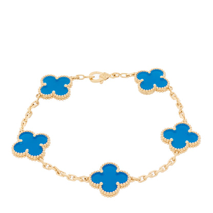 Van Cleef & Arpels 18K Yellow Gold Blue Agate 5 Motifs Vintage Alhambra Bracelet 1 of 5