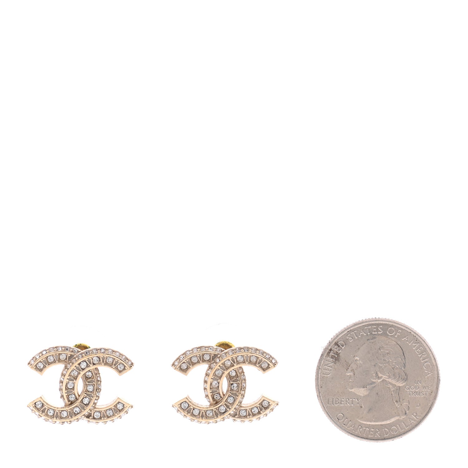 Chanel Crystal Timeless CC Earrings Light Gold 2 of 5