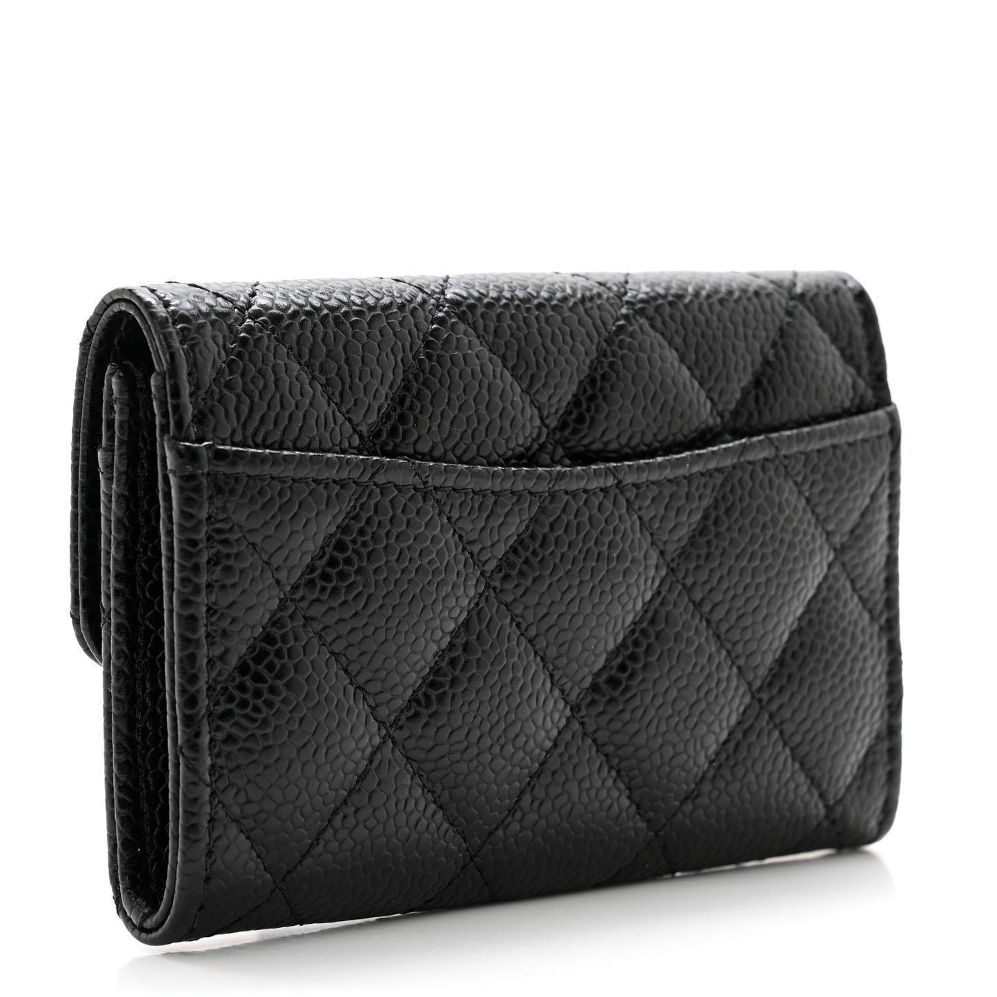 Caviar Quilted Flap Card Holder Wallet Black