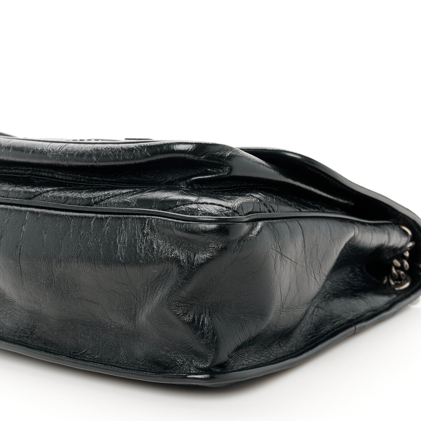 Crinkled Calfskin Matelasse Monogram Large Niki Chain Satchel  Black
