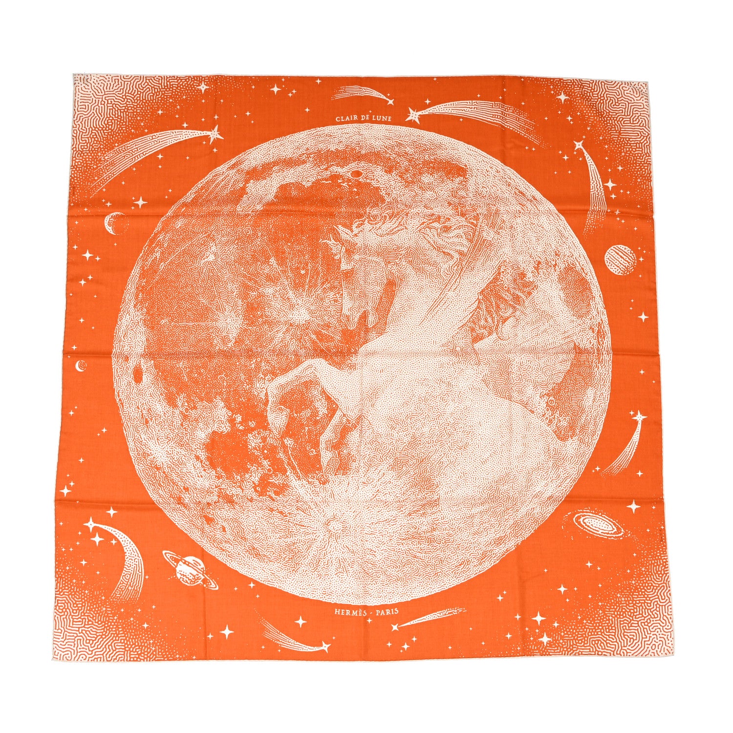 Hermes Silk Cashmere Clair De Lune Shawl 140 Orange Cuit Naturel 1 of 6