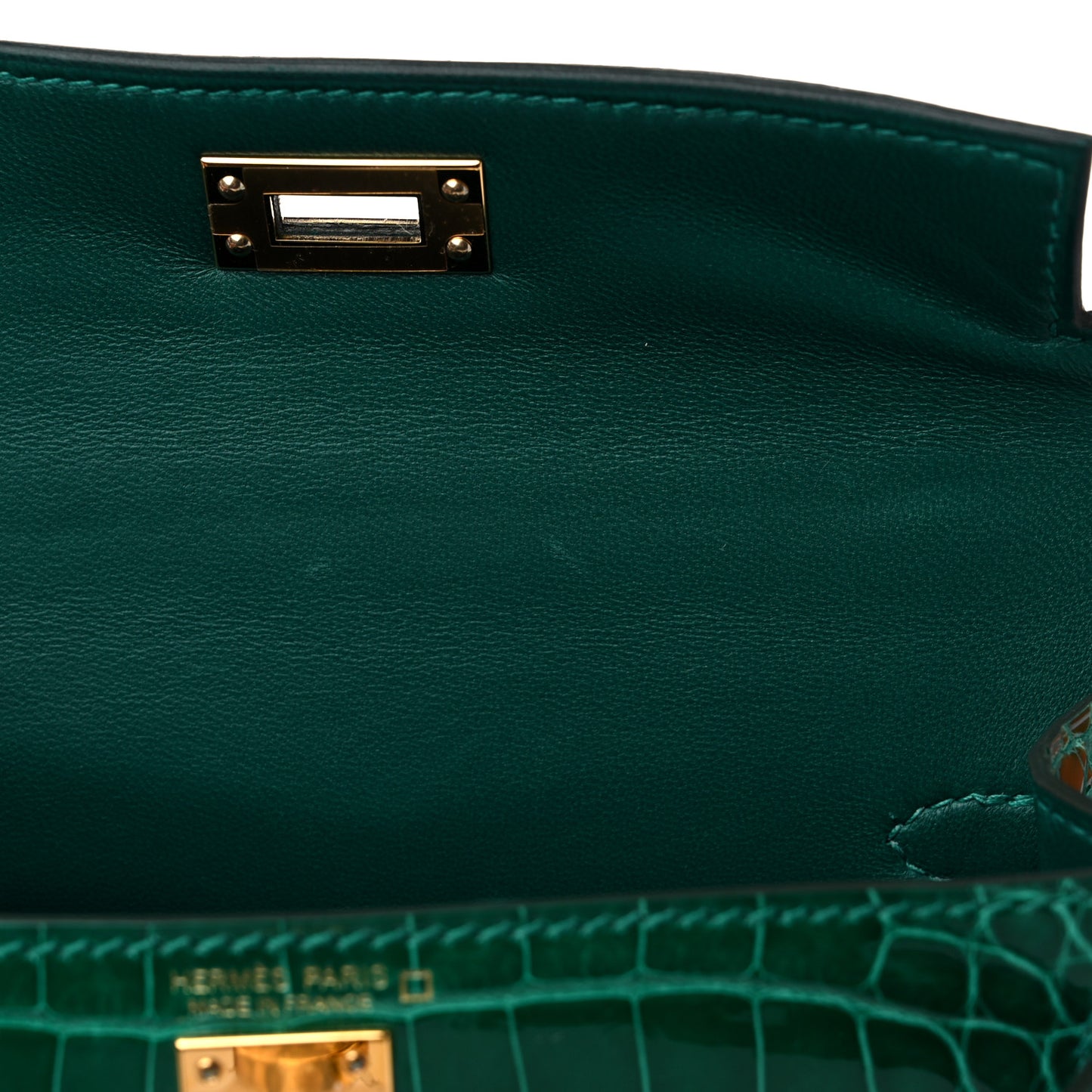 Shiny Alligator Mini Kelly Sellier 20 Vert Emeraude