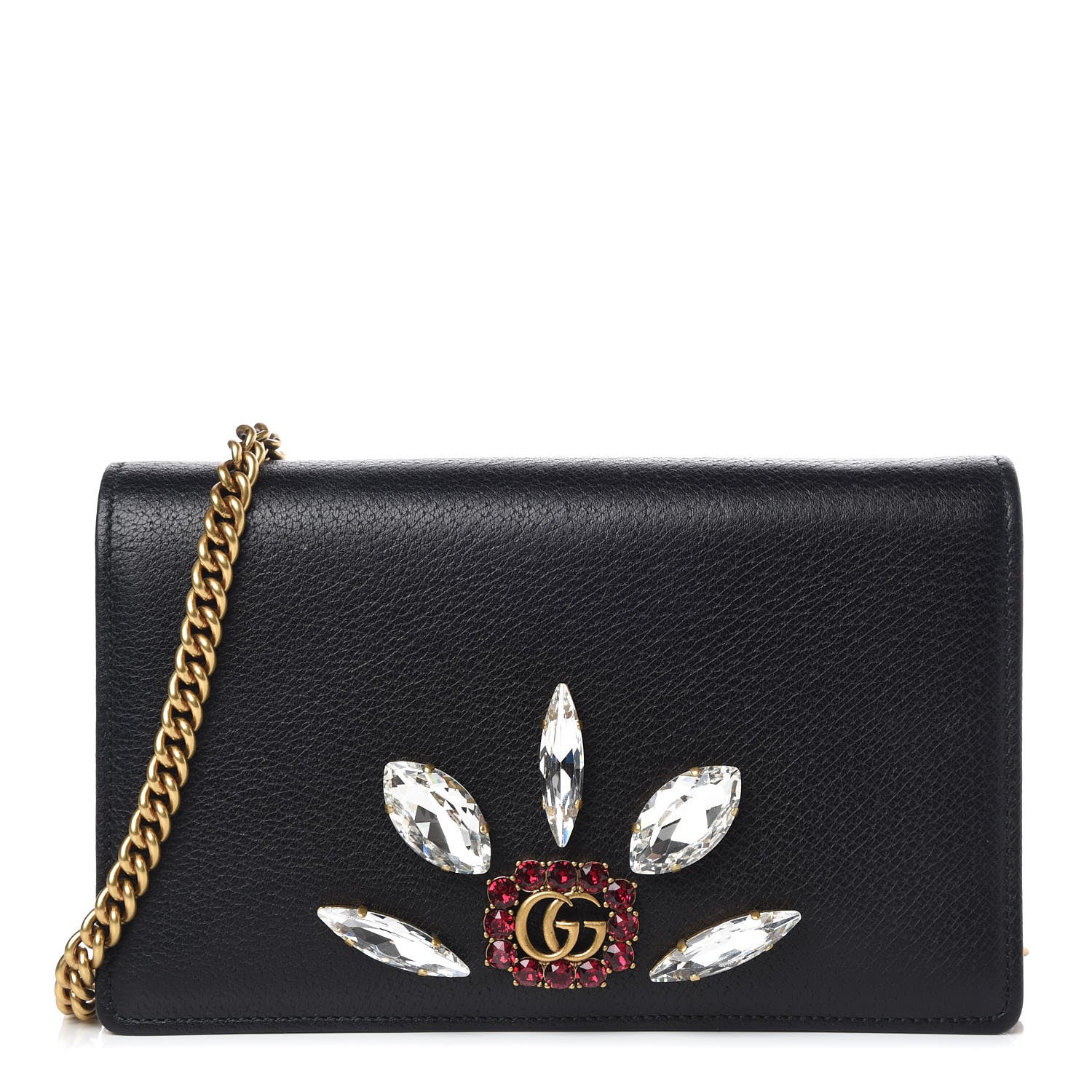 Gucci Calfskin Marquise Crystals Mini GG Chain Wallet Black 1 of 11