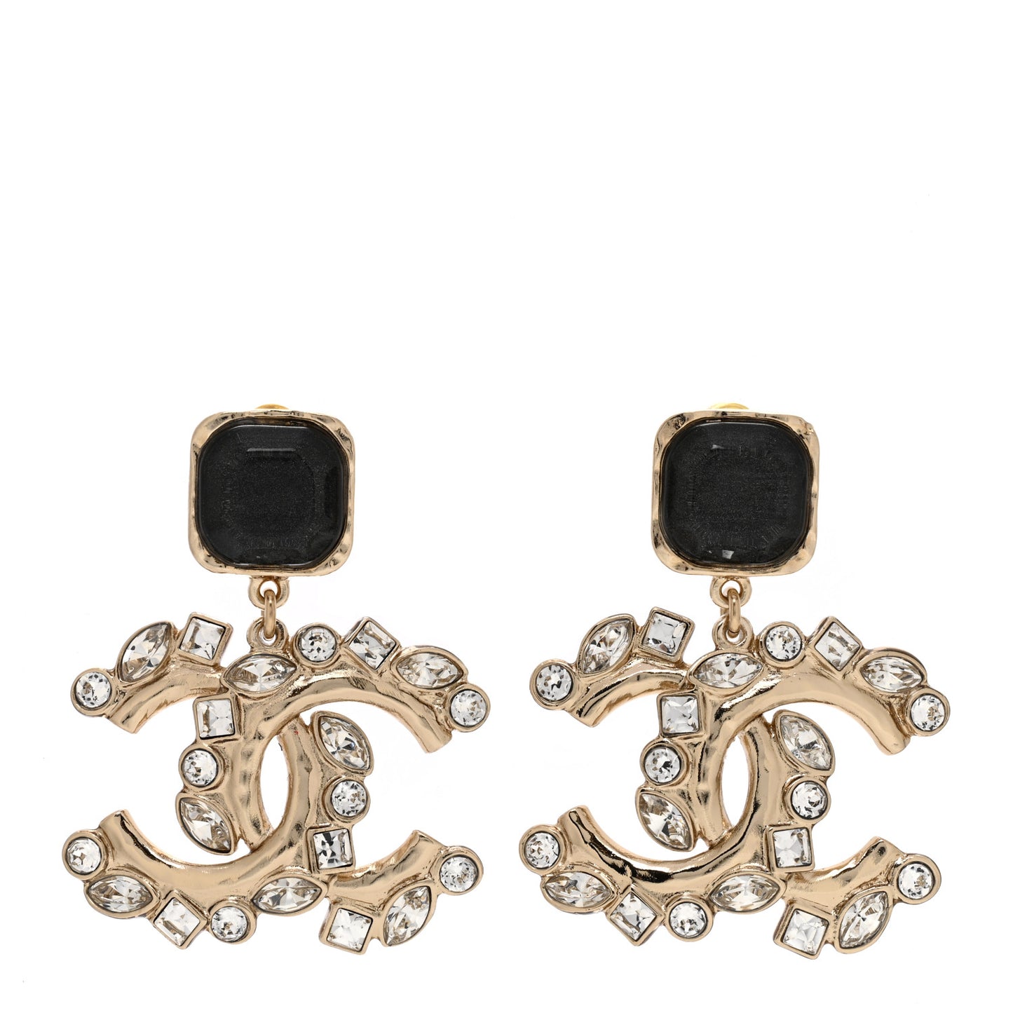 Resin Crystal Pearl CC Drop Earrings Gold Black