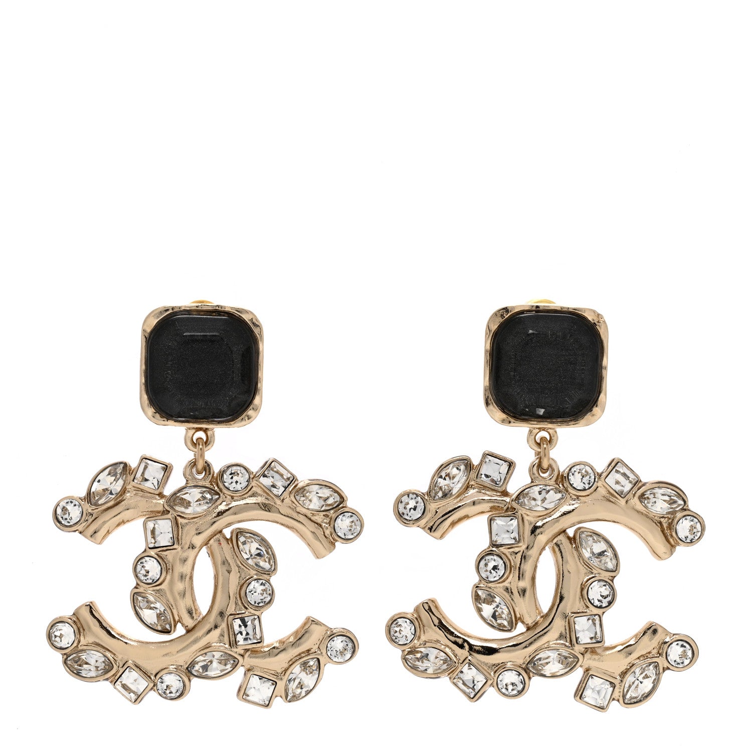 Chanel Resin Crystal Pearl CC Drop Earrings Gold Black 1 of 4