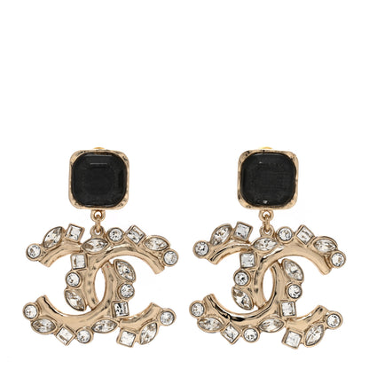 Chanel Resin Crystal Pearl CC Drop Earrings Gold Black 1 of 4
