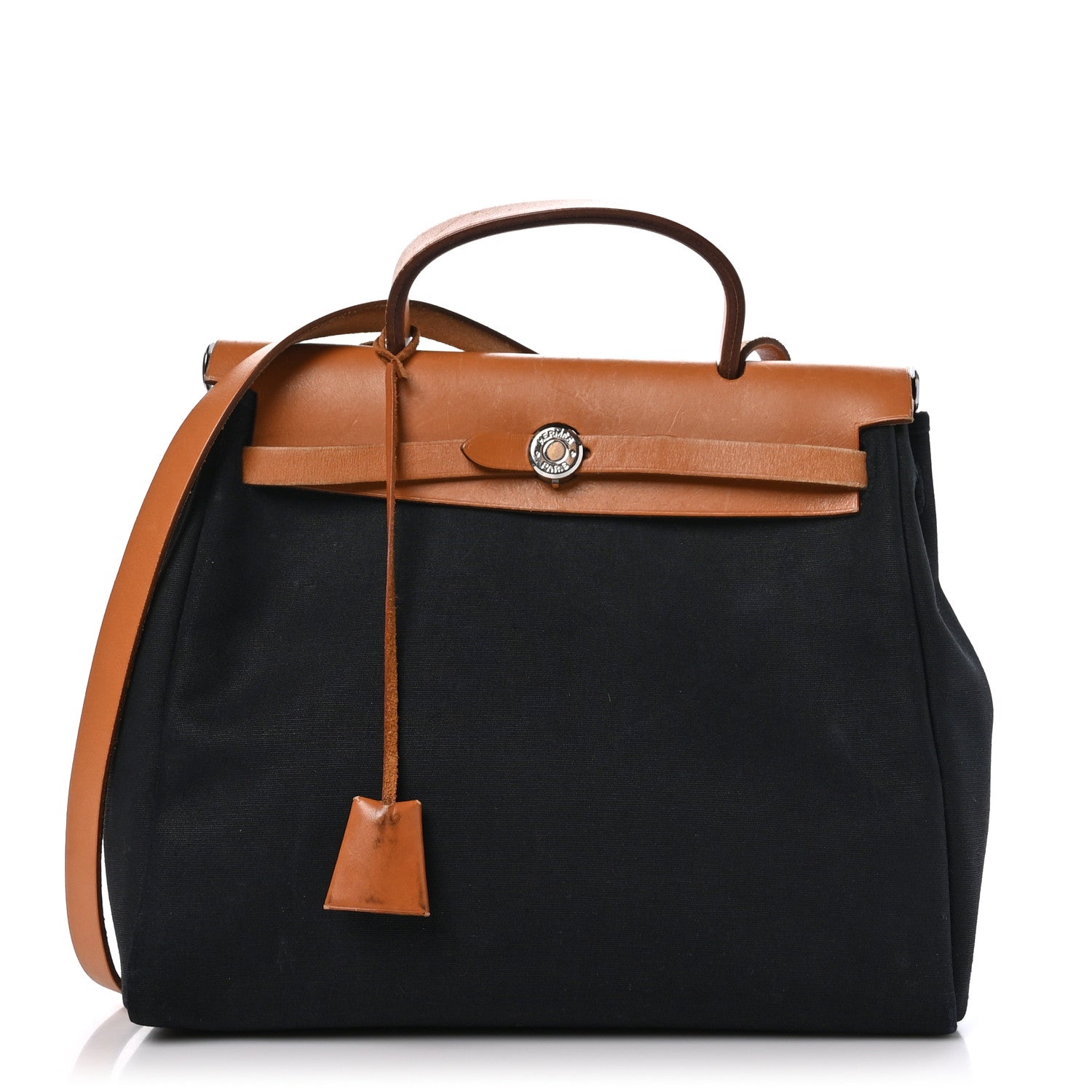 Hermes Toile Vache Calfskin Herbag 30 PM Black Natural 1 of 23