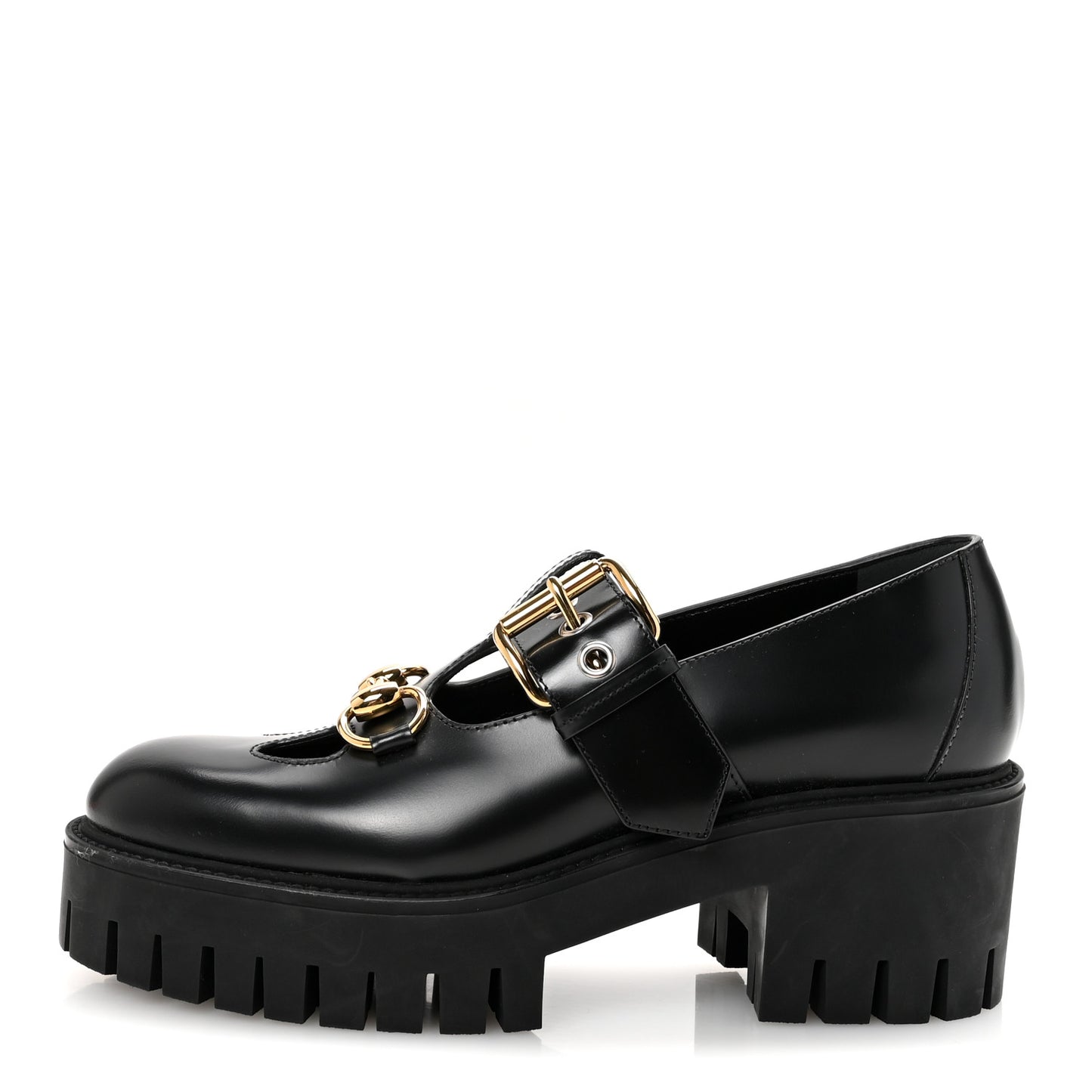 Calfskin Womens Horsebit Platform Chunky Lug Sole Mary Jane 40mm Loafers 36.5 Black