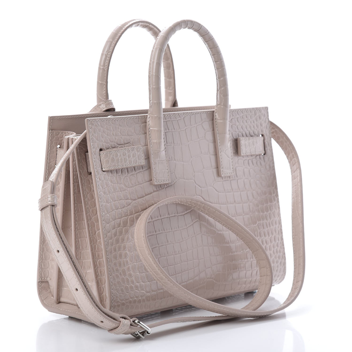 Saint Laurent Calfskin Crocodile Embossed Nano Sac De Jour Rose Antic 3 of 11
