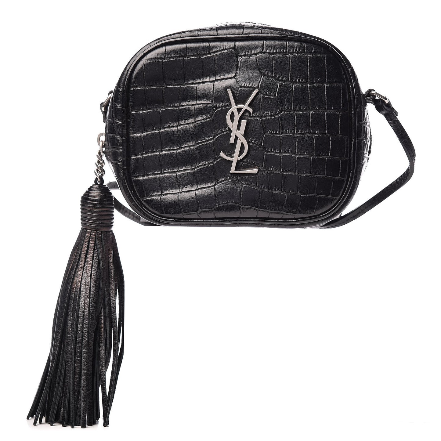 Calfskin Crocodile Embossed Monogram Blogger Bag Black