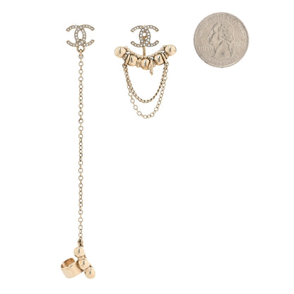 Chanel Metal Crystal CC Chain Cuff Earrings Gold 2 of 5