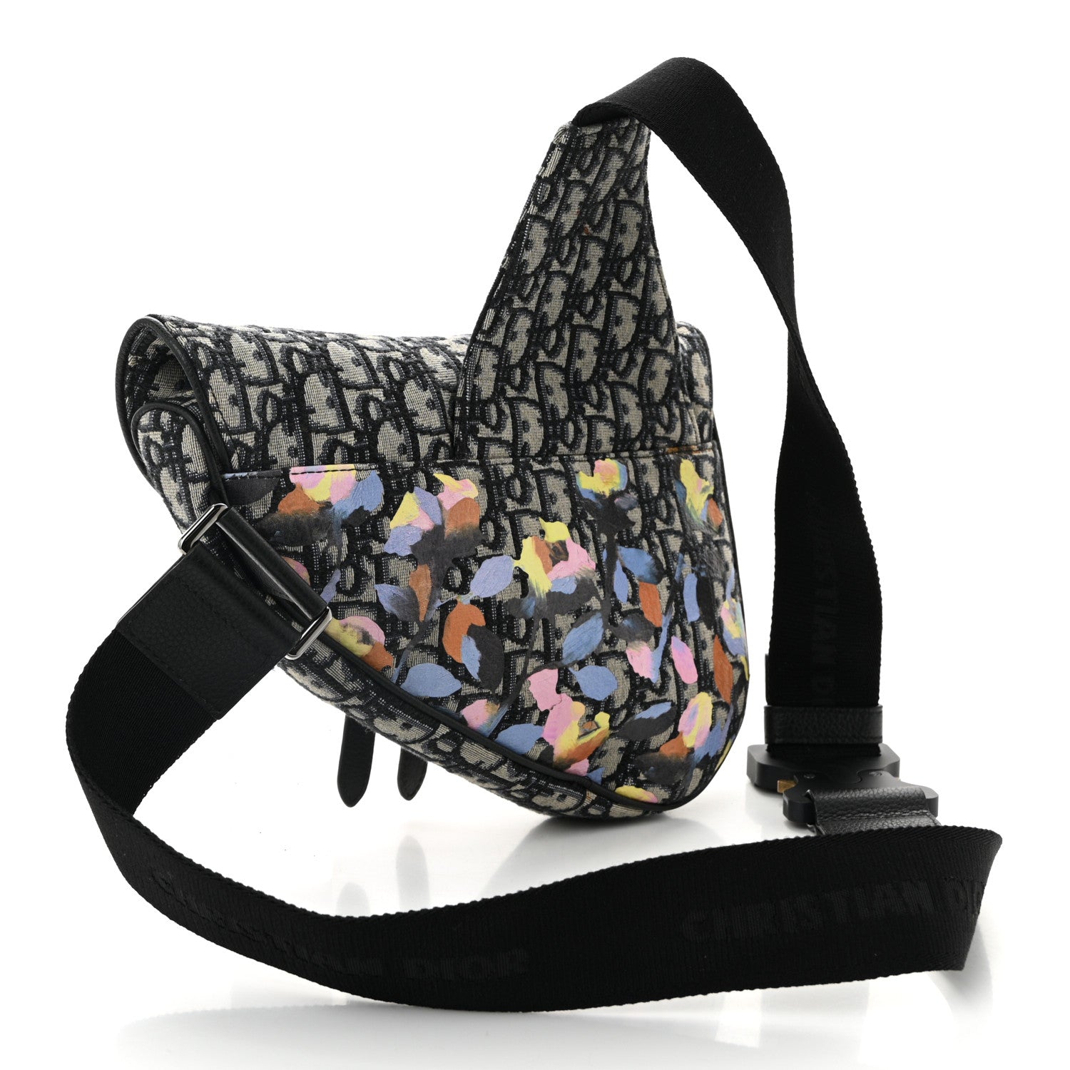 Christian Dior X ALEX FOXOTN Oblique Floral Print Mens Saddle Bag Blue Multicolor 2 of 11