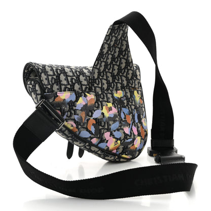 Christian Dior X ALEX FOXOTN Oblique Floral Print Mens Saddle Bag Blue Multicolor 2 of 11