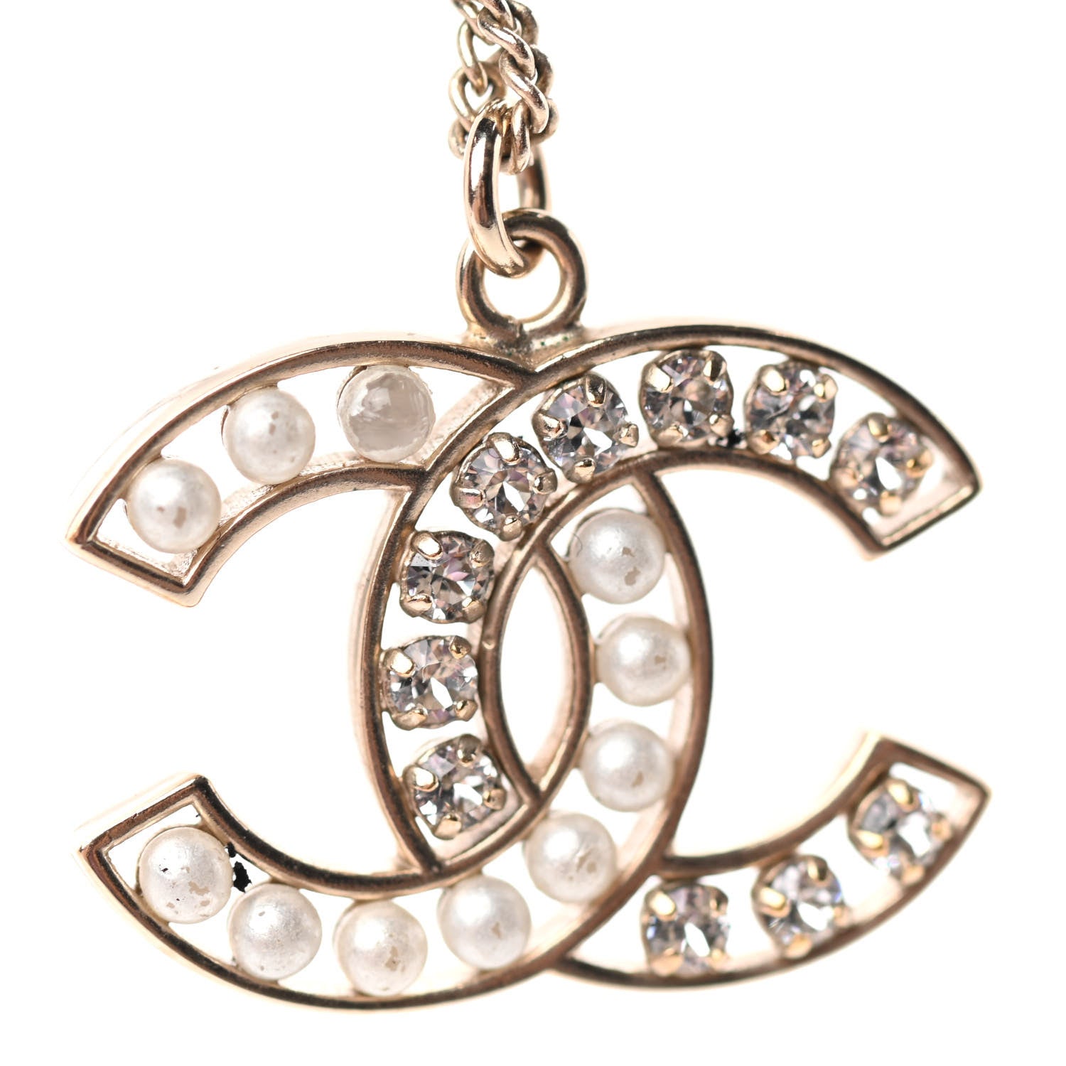 Chanel Pearl Crystal CC Pendant Necklace Gold 2 of 7