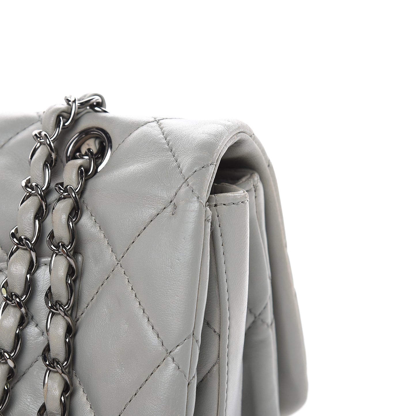 Lambskin Quilted Large 3 Flap Bag Grey
