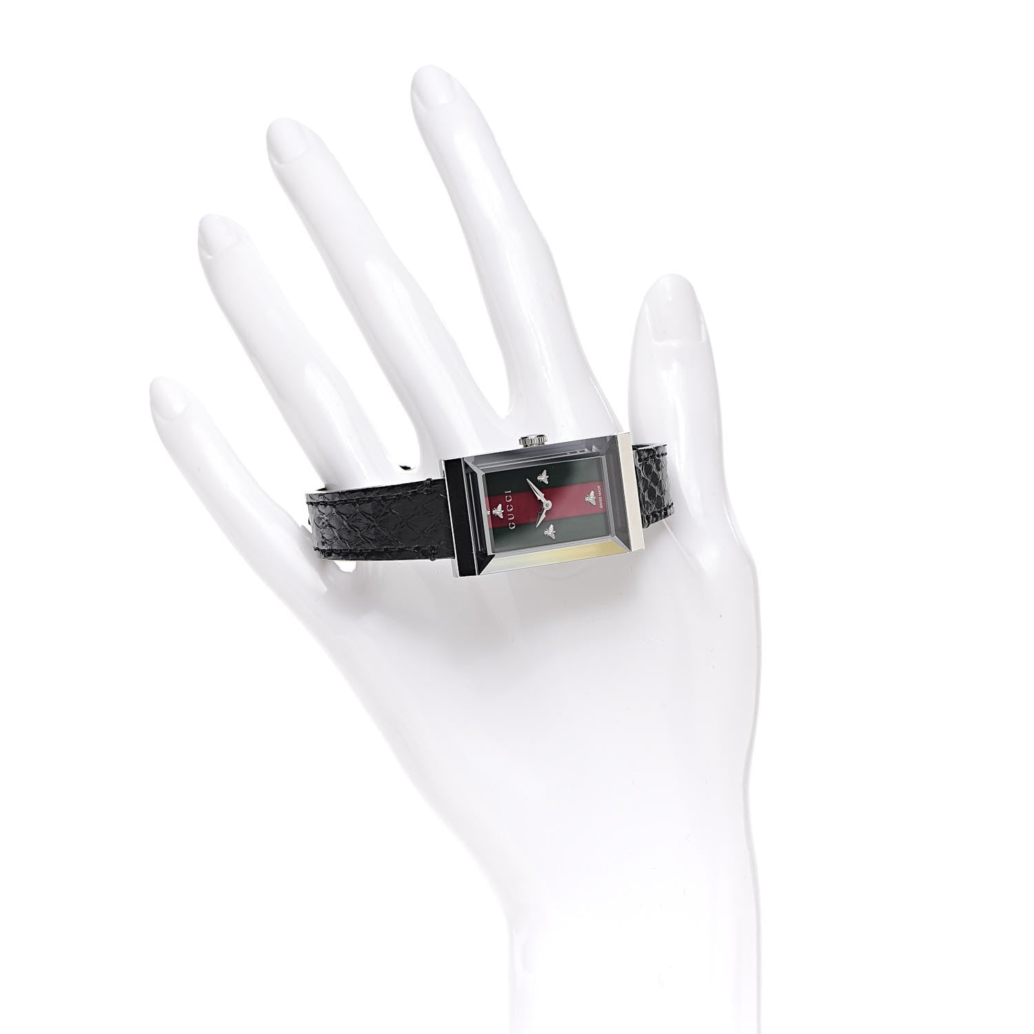 Gucci Stainless Steel Lizard 21mm Web G-Frame Quartz Watch Green 2 of 7