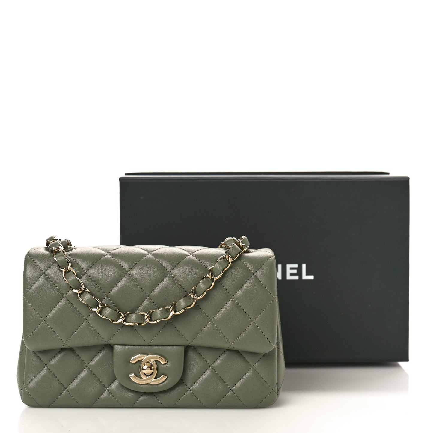 Lambskin Quilted Mini Rectangular Flap Green