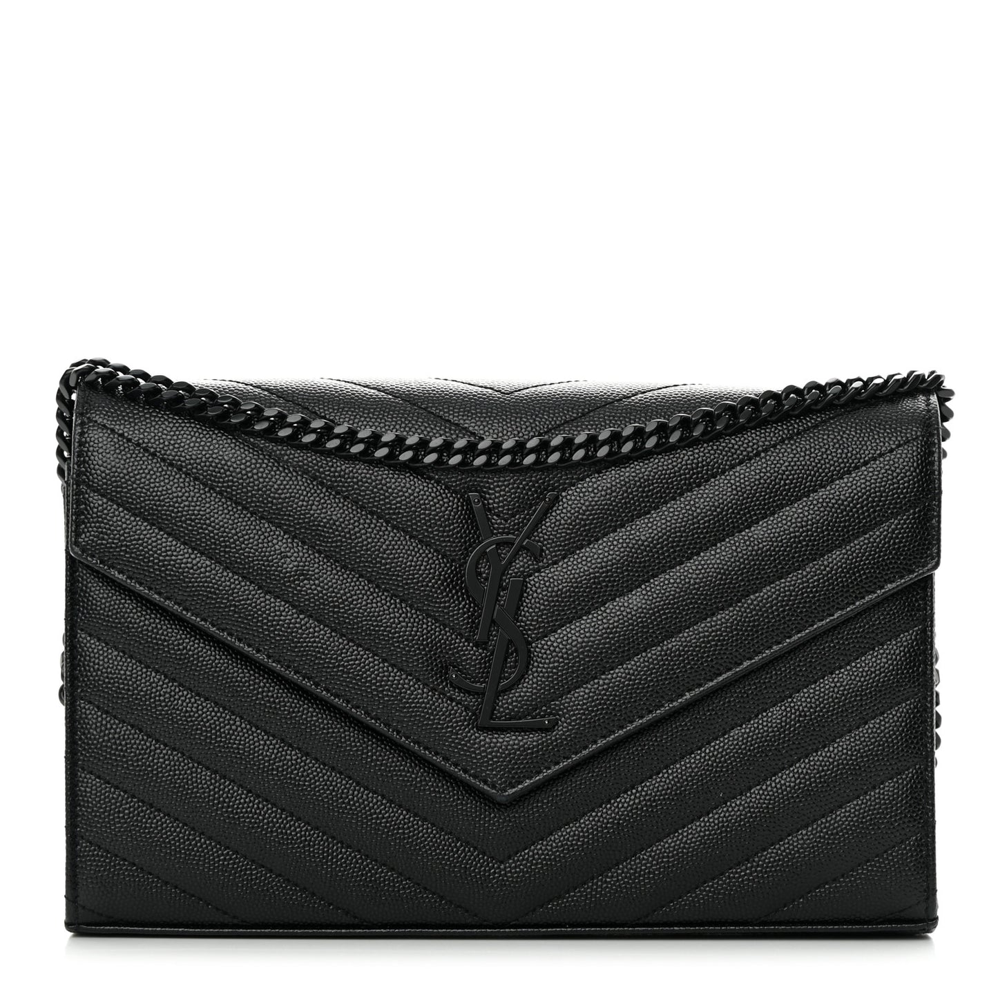 Grain De Poudre Matelasse Chevron Monogram Monochrome Chain Wallet Black