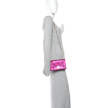 Christian Dior Metallic Patent Micro-Cannage Diorama Wallet on Chain Pouch Pink 2 of 12