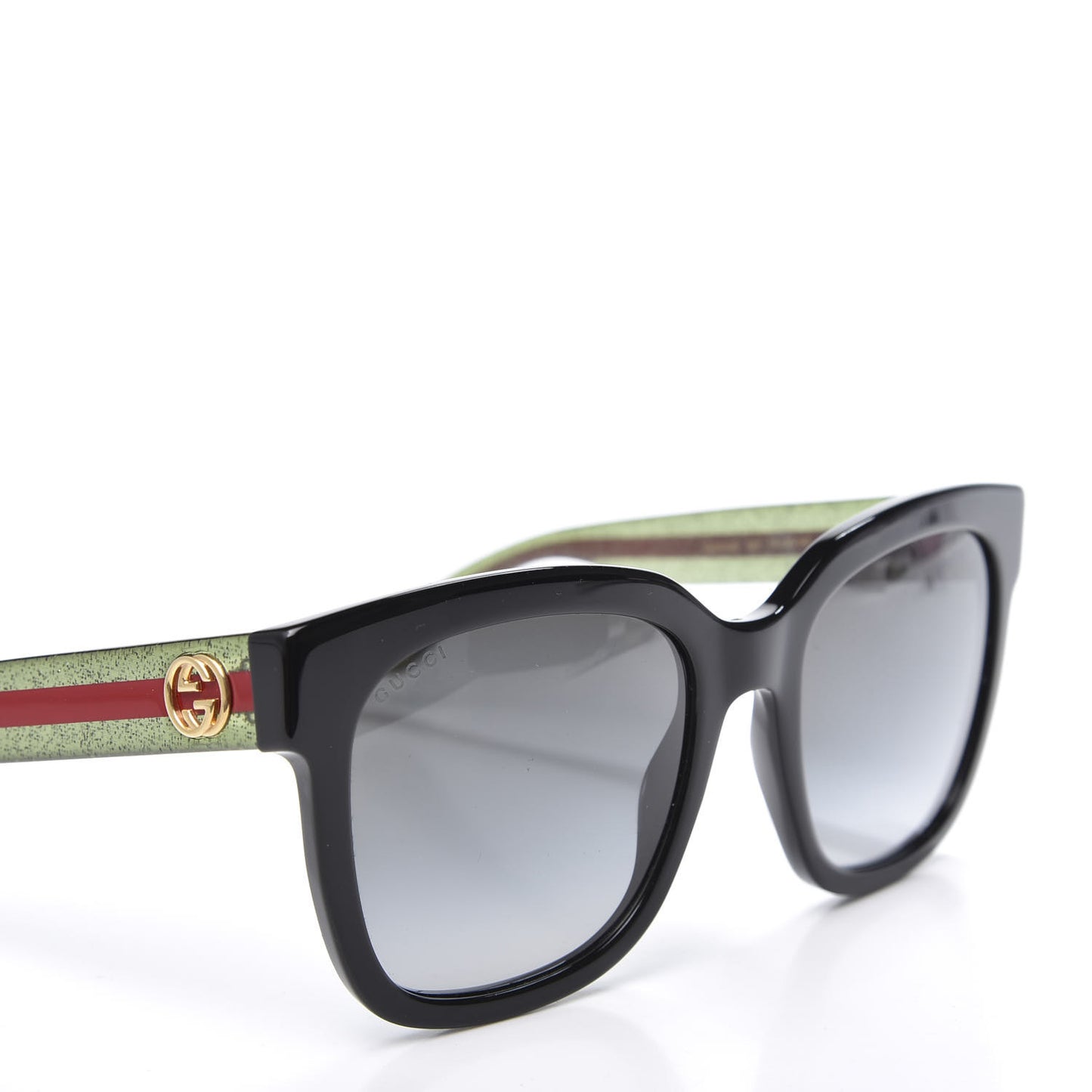 Acetate Square Frame Web Glitter Sunglasses GG0034S Black Green
