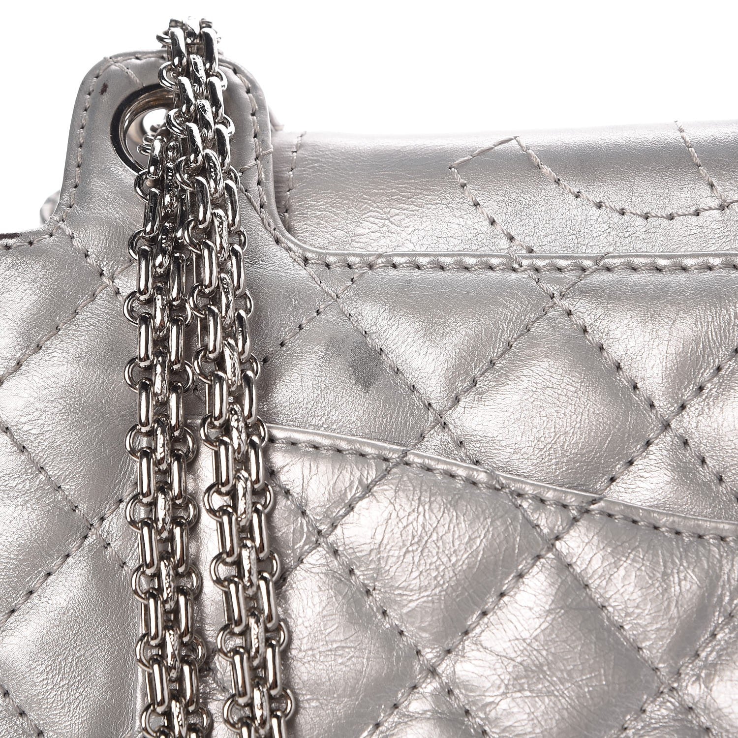 Chanel Metallic Aged Calfskin Quilted Reissue 2.55 Accordion Flap Silver 15 of 24