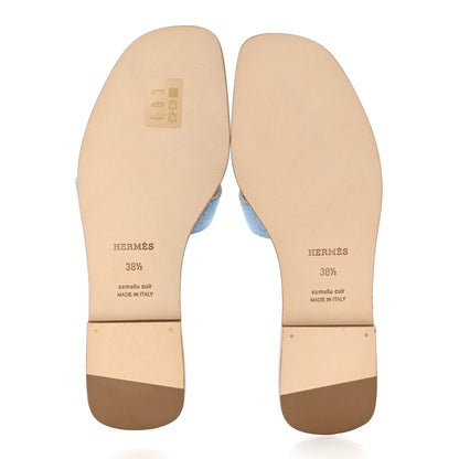 Hermes Denim Canvas Oran Sandals 38.5 Bleu Clair 5 of 9