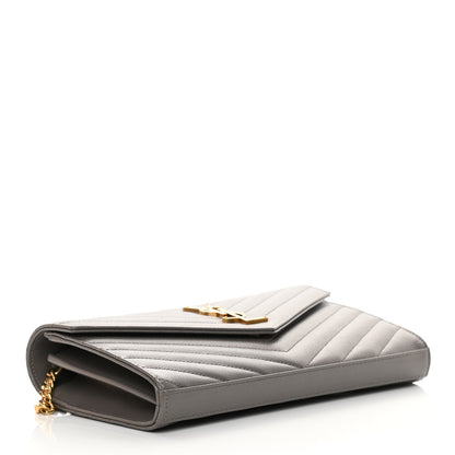 Saint Laurent Grain De Poudre Matelasse Chevron Monogram Chain Wallet Fog 4 of 12