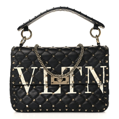 Valentino Garavani Lambskin VLTN Print Medium Rockstud Spike Shoulder Bag Black 1 of 9