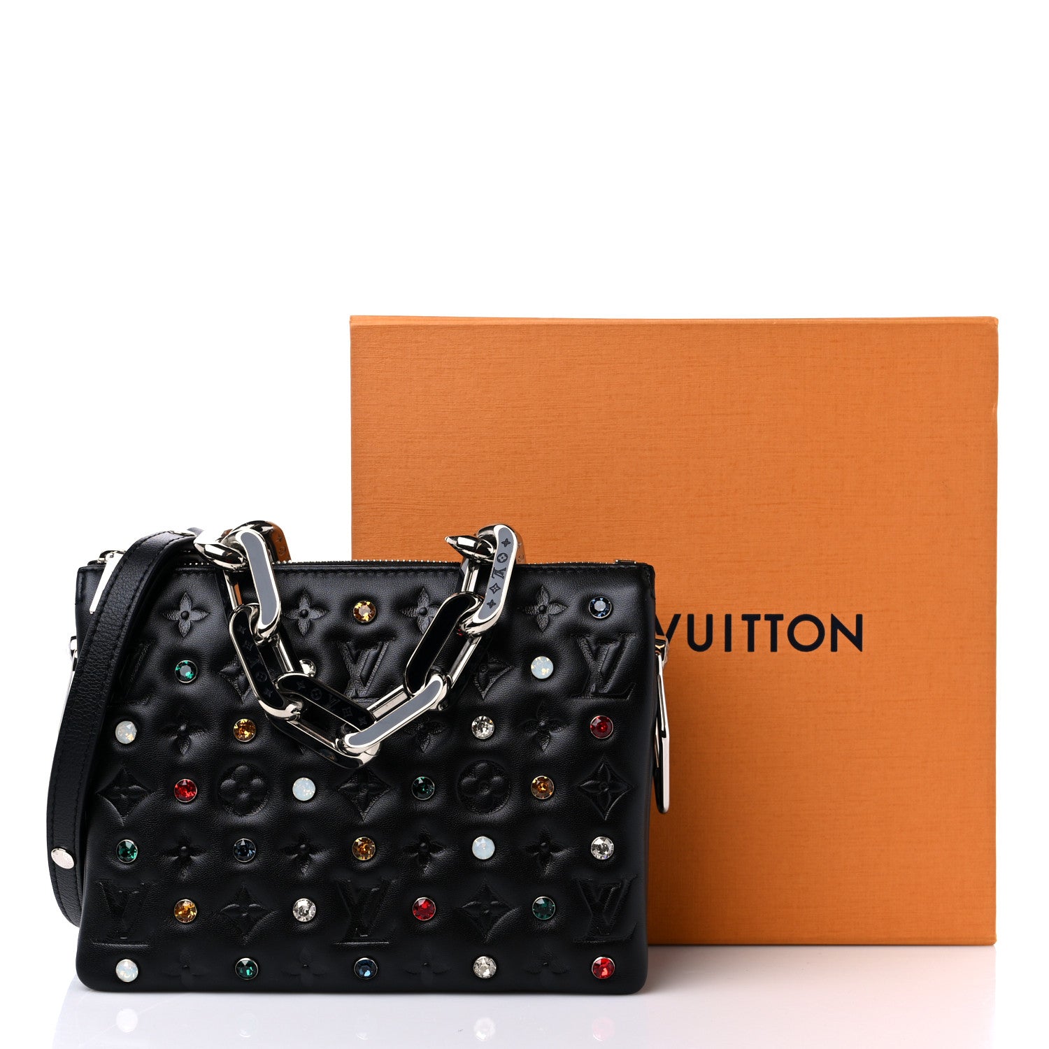 Louis Vuitton Lambskin Monogram Crystal Embossed Embellished Coussin BB Black 10 of 10