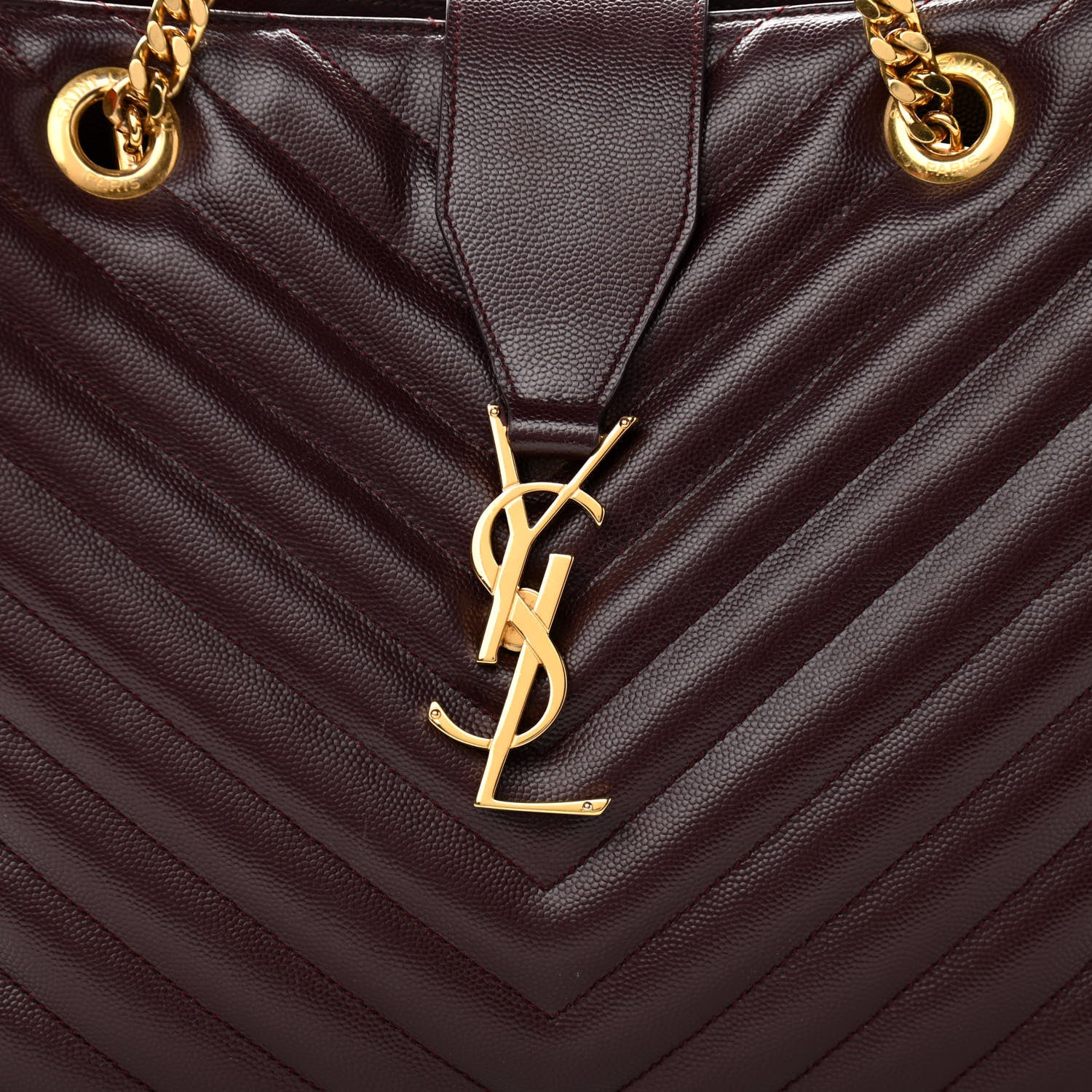 Saint Laurent Grain de Poudre Matelasse Chevron Large Monogram Shopping Bag Amarena 10 of 12