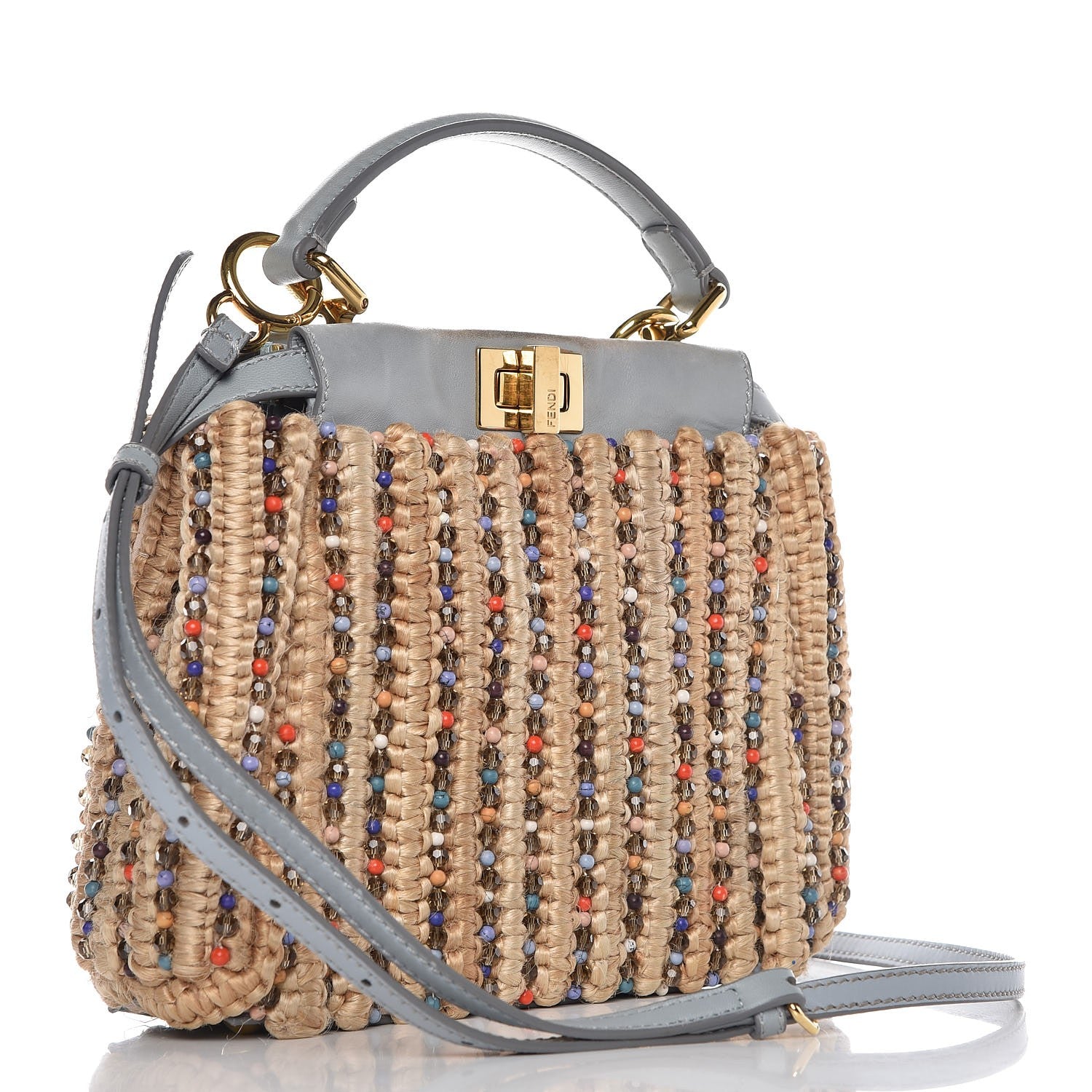 Fendi Jute Nappa Beaded Mini Peekaboo Iconic Satchel 3 of 7