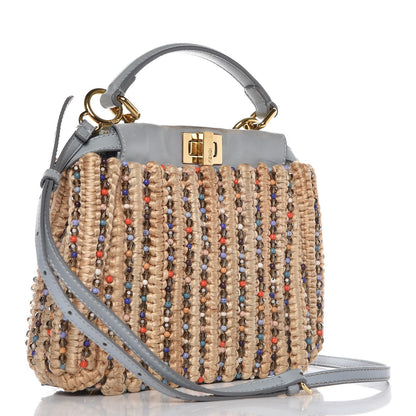 Fendi Jute Nappa Beaded Mini Peekaboo Iconic Satchel 3 of 7